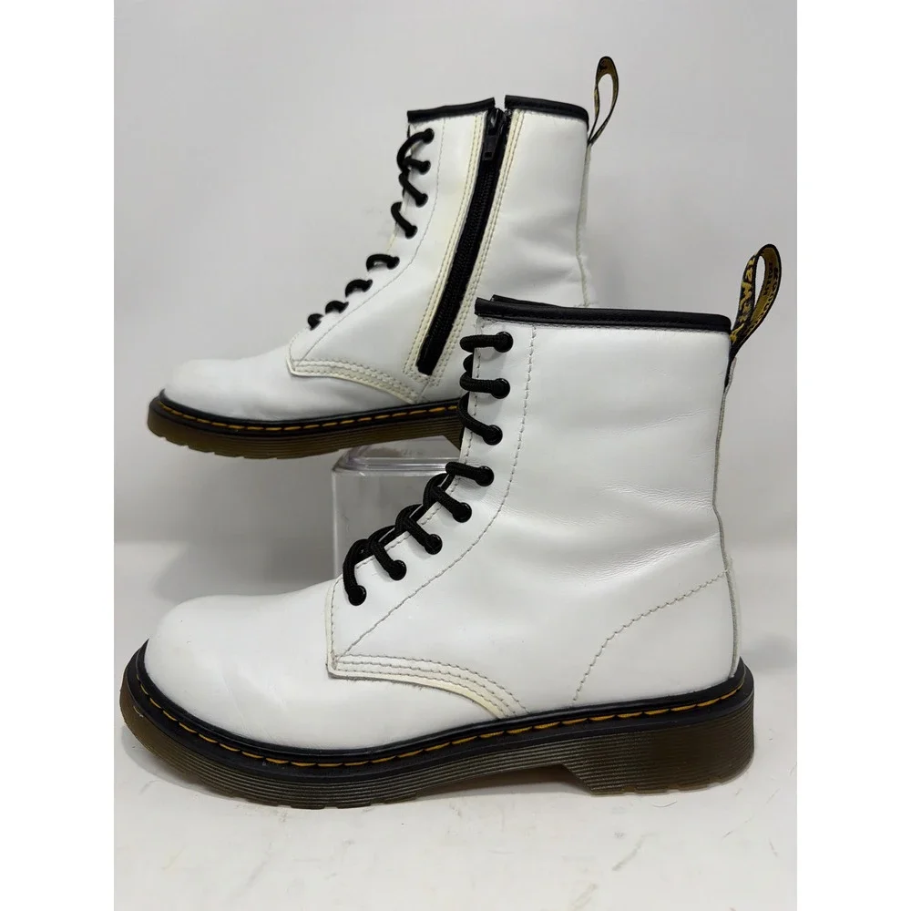 Dr Martens 1460 Y White Leather Lace Up Zip Boots Kids‎ Size 5 US Youth